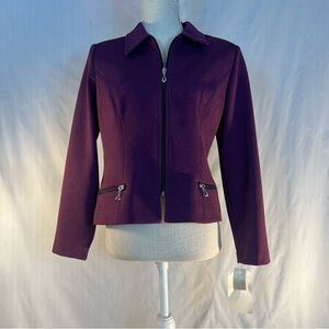 Positive Attitude Plum Jacket Exposed Black Zip Closure & Pockets Textured 10